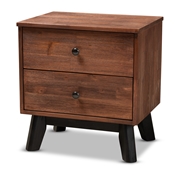 Baxton Studio Calla Modern and Contemporary Brown and Black Oak Finished 2-Drawer Wood Nightstand